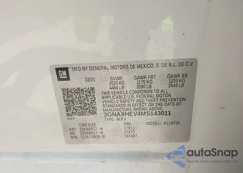 2021 Chevrolet Equinox Fwd Ls z USA, uszkodzony, nr VIN 3GNAXHEV4MS143011